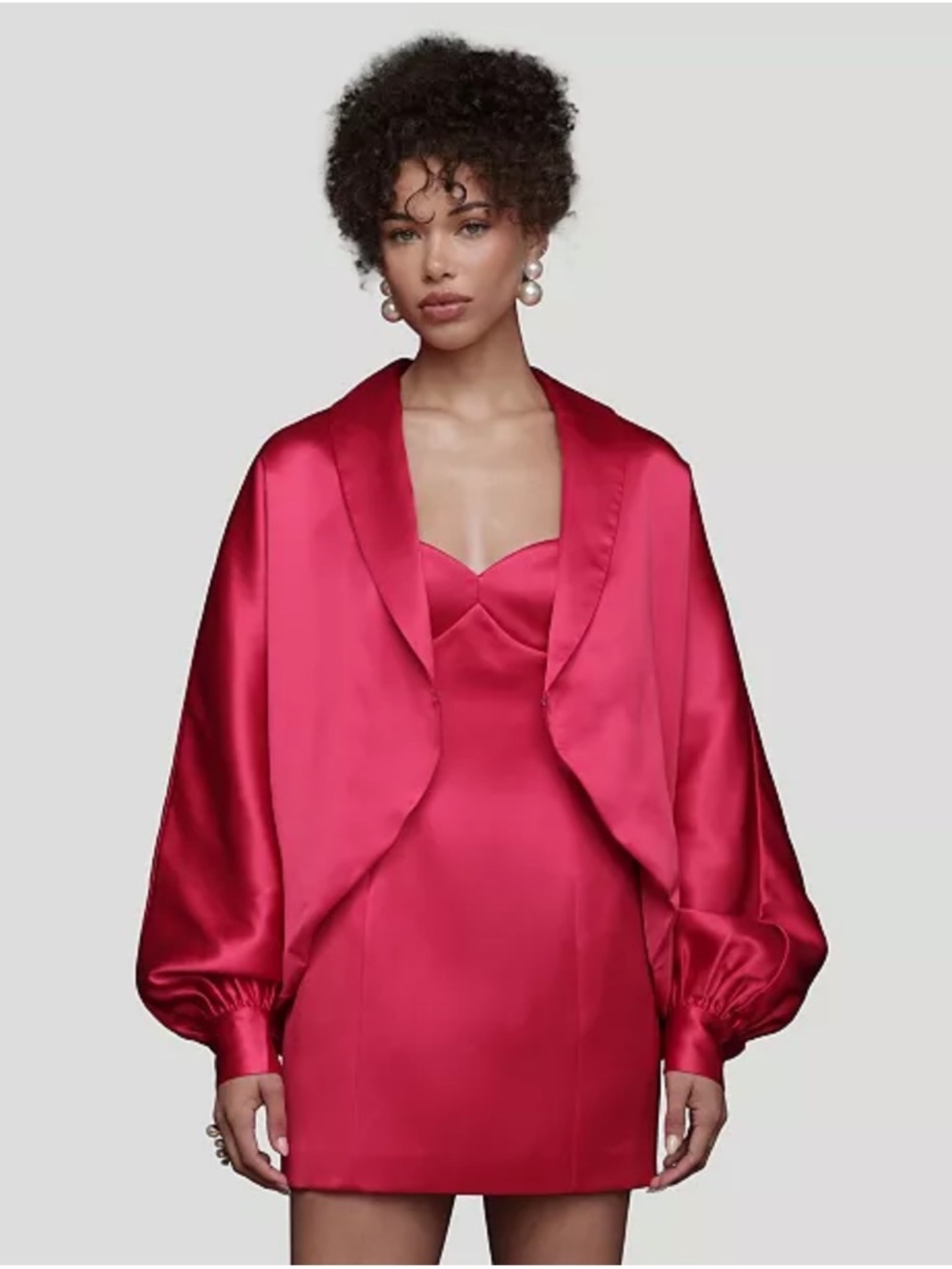 NEW Avec Les Filles Satin Fuchsia Mini Dress with Draped Jacket
